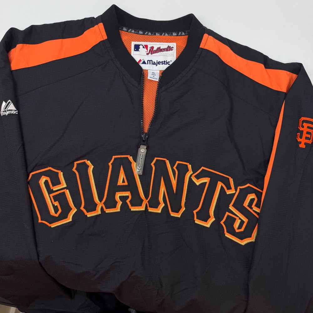 Vintage Majestic San Francisco Giants MLB Authentic 1/4 Zip Windbreaker Black XL